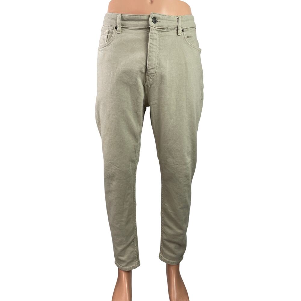 MNG Mango Men's Beige Khaki Mid Rise Casual Straight Leg Trousers Pants Size 36